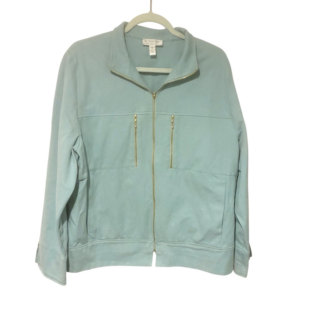 ST John Sport Size XL Marie Pastel Green Full-Zip Sleeve Jacket‎
